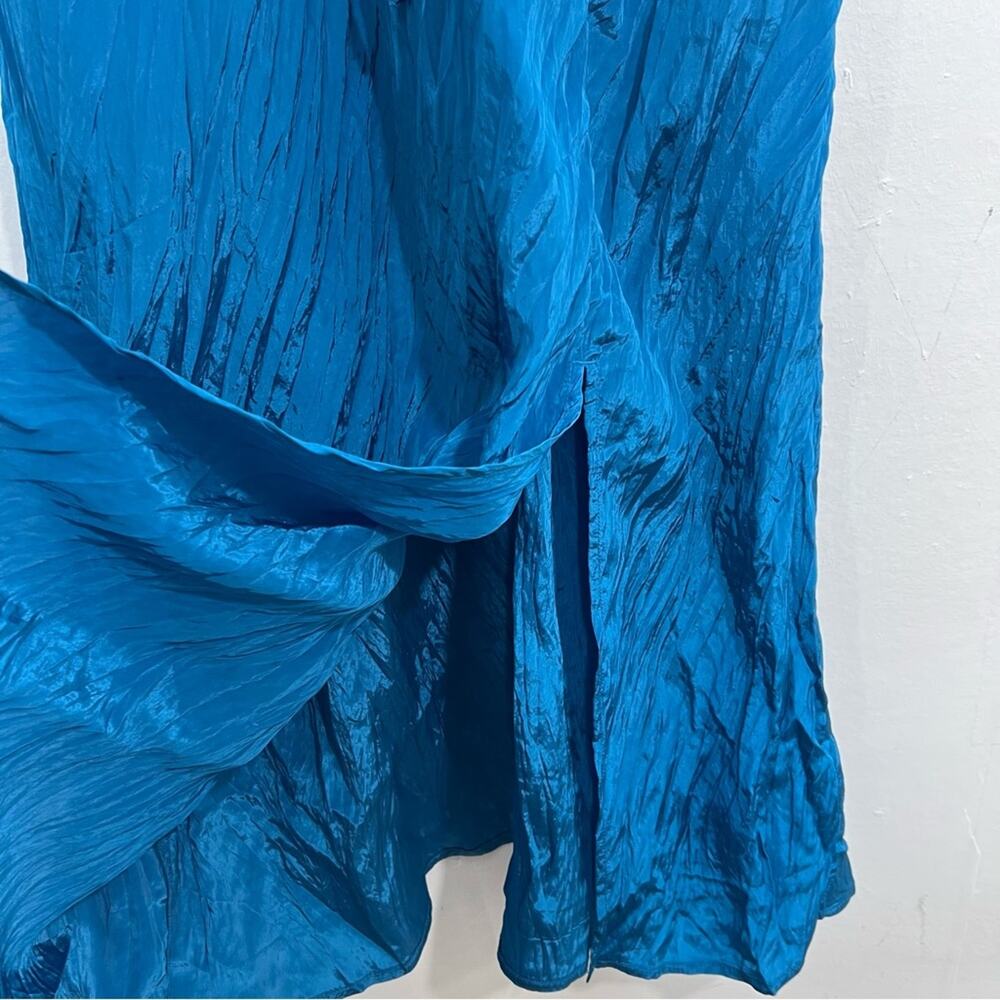 J Crew Palermo Viscose Blend Crinkle Sea Blue Travel Midi Dress Size LP NWT - Picture 10 of 16